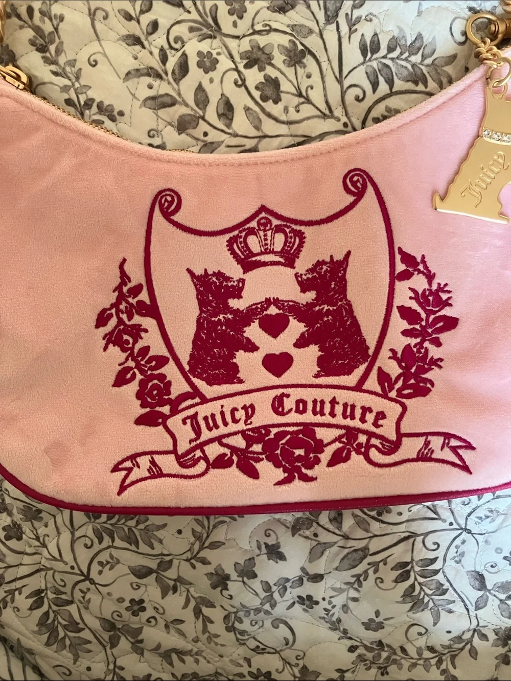 (No pom poms on it) Juicy Couture Two-Tone Pink Embroidered Shoulder Bag